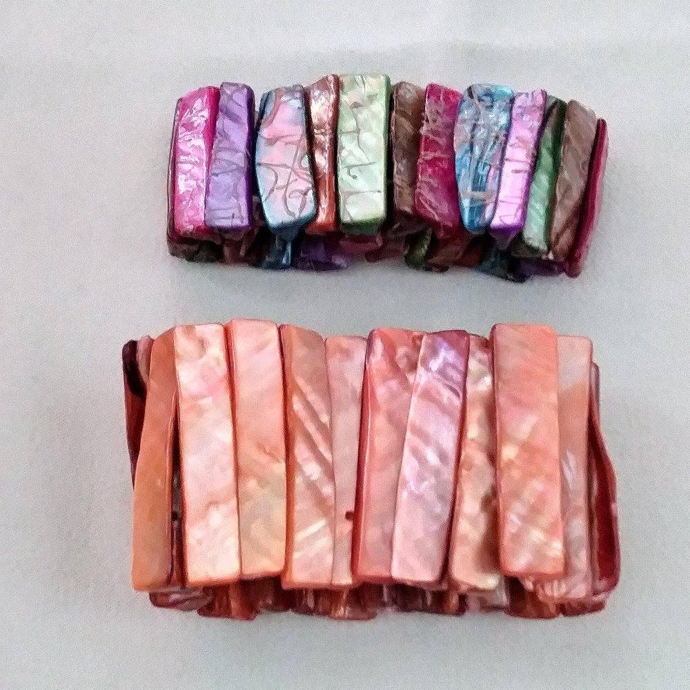 Two Abalone Bracelets Stretch Multi Colors - Picture 1 of 3